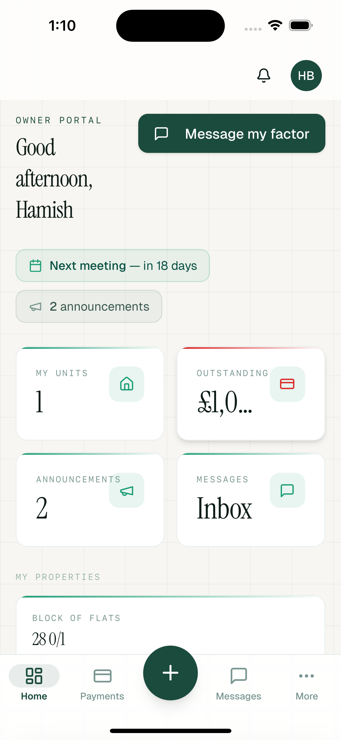 Resident portal home screen