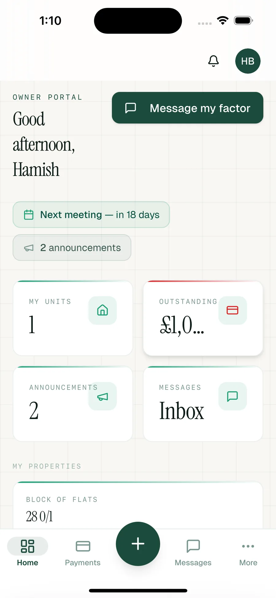 Resident portal home screen